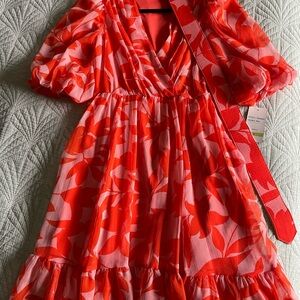 Vibrant Red and Pink ladies Dress